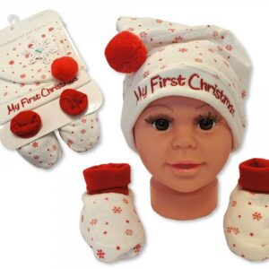 Baby Hat And Booties Gift Set My First Christmas Cream